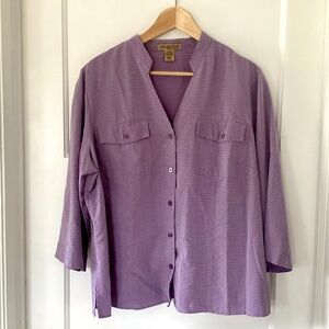 NOTATIONS Women's 3/4 Sleeve Blouse Top Size 1X v-neck Micro plaid rayon blend